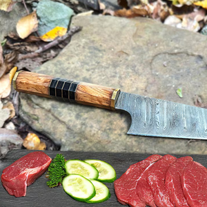 Couteau de Chef de Cuisine en Acier Damas Fait Main de Haute Qualité, Manche Ergonomique en Bois Naturel, Compatible Lave-Vaisselle pour Usage Professionnel et Domestique - Product Image 5