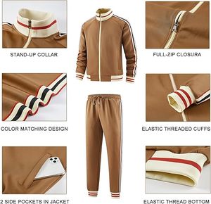 Unisex <b>Brown</b> Striped Tracksuit Zip <b>Jogger</b> Set Breathable Casual Sportswear Regular Fit Polyester Cotton Material Autumn Wear - Product Image 3