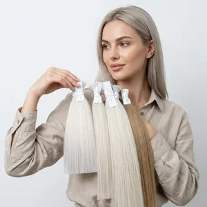Extensiones de Cabello Humano Virgen, Largas y Lisas, Color Rubio Platino Marrón, Doble Trama, Base de Seda - Product Image 4