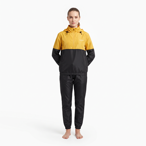 Women's Regular Fit Quarter Zip Hooded Color Block Nylon <b>Athletic</b> Tracksuit with Matching Jogger Pants Set - Product Image 3