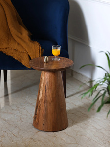 Modern Round Coffee <b>Table</b> <b>Marble</b> Top with Conical Wooden Base Minimalist Design Living Room Furniture - Product Image 5