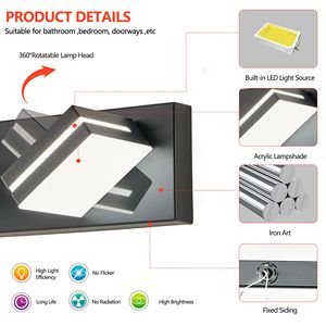 Applique da Parete a 8 Luci LED dal Design Moderno e Minimalista, Efficiente dal Punto di Vista Energetico, Facile da Installare, Specchio da Bagno Nero - Product Image 6