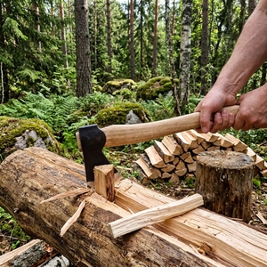 Hache en acier au carbone forgée à la main, manche en bois de frêne, étui en cuir, pour camping, bushcraft, fendage et découpe, vente directe usine B2B OEM - Product Image 6