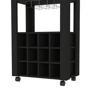 Carrello Bar Nero da 99 cm con 12 Portabottiglie, Ripiano Centrale e 1 Portabicchieri - Mobile Contenitore Portabottiglie per Cucina e Soggiorno - Product Image 5
