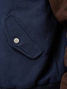 Vente en gros de qualité personnalisée hommes Letterman laine veste décontracté Baseball conception à capuche col couleur unie bloc Bomber tissu teint - Product Image 4