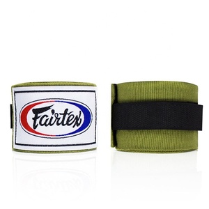 Gants de boxe Muay Thai Fairtex vert olive avec logo personnalisé, bandages de protection sportifs en coton et élasthanne pour l'entraînement et la protection des mains. - Product Image 1