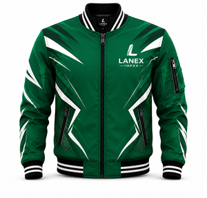 Blouson Bomber Vert Uni Décontracté Personnalisé pour Homme, Entièrement Zippé, Coupe-Vent, en Polyester Léger, Style Universitaire, Streetwear, Tenue Sportive d'Équipe, OEM - Product Image 1