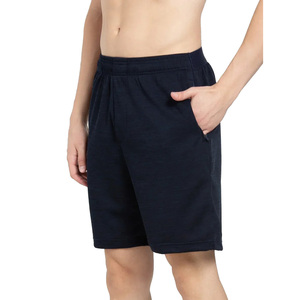 Men's Navy Solid Cotton Bermuda Shorts <b>Elastic</b> Waist Mid Rise Casual Breathable Knitted Short Pants - Product Image 2