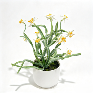 Petefloral White Narcissus Potted <b>Plant</b> Artificial Flower Waterproof <b>Plastic</b> Arrangement in White Pot Natural Style - Product Image 2