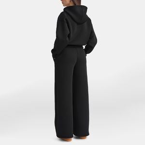 Conjunto Deportivo de Dos Piezas Negro para Mujer, Sudadera con Cierre y Pantalones Anchos, Logotipo Personalizado, OEM, Ropa Deportiva al por Mayor - Product Image 2