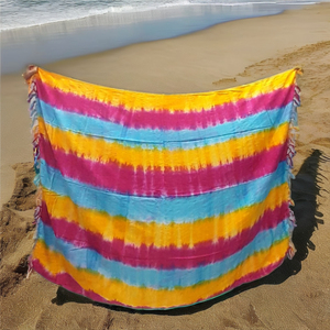 Venta caliente 100% Rayon Rainbow Tie Dye Beach Dress Personalizable Azo-Free OEM Diseño Estampado Patrón Sarong Bufanda Sujetador Calzoncillos Estilos - Product Image 1