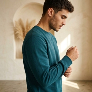Sweat-shirt à col rond surdimensionné pour homme, patchwork, en molleton français, pull décontracté, streetwear, automne, en coton tricoté - Product Image 4