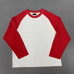 Chemises à manches longues décontractées de haute qualité personnalisées avec contraste de couleurs, en coton, imprimées à l'écran, col côtelé surdimensionné, t-shirts pour hommes - Product Image 2