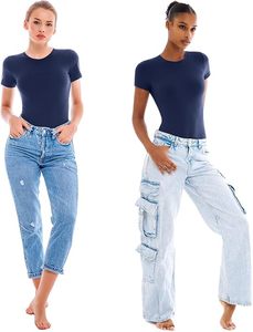 Combinaison pour femme à manches courtes, col rond, couleur unie, extensible, vêtements de sport, coupe ajustée, toutes saisons, tricot en spandex et coton - Product Image 6