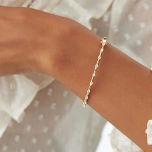 Yellow Gold Station Lab Grown Diamond <b>Bangle</b> <b>Bracelet</b> - Product Image 2