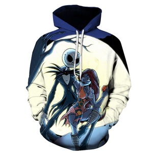 Sweat à capuche d'hiver pour homme Jack Skellington & Sally Puff imprimé, 100 % coton French Terry, coupe classique, avec poches, respirant - Product Image 1