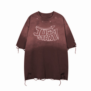 Camiseta Unisex Verde Oliva Oversize con Detalles Recortados y Estampado 'Just Start', Cuello Redondo, Corte Holgado, Estilo Urbano, OEM - Product Image 5