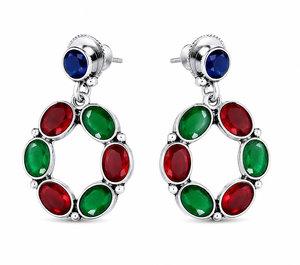 Verified Manufacturer Blue Cat Eye Stone Open Oval Earrings for Women | <b>Oxidized</b> Silver Brass Statement Jewelry Bulk Supplier - Product Image 1