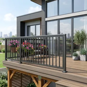 Rampe de balcon moderne en acier, fixation au sol, résistante à la rouille, finition noire, pour extérieur - Product Image 2