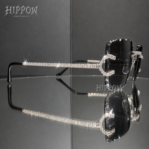 Mens Stainless Steel Moissanite Iced Rimless Square <b>Sunglasses</b> Luxury Fashion Statement Eyewear Designer Streetwear Accessory - Product Image 4