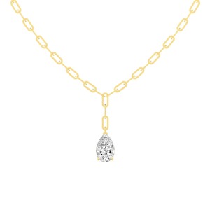 Collier chaîne trombone avec pendentif en diamant de laboratoire taille poire solitaire, 18 pouces - Product Image 4