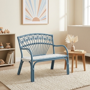 Sofá Infantil de Ratán Azul y Blanco de 2 Plazas al por Mayor, Muebles Minimalistas Elegantes, Banco para Sala de Juegos, Asientos Lindos para Guardería - Product Image 4