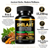 Capsules de complexe Shilajit 8-en-1 15250mg avec Ashwagandha, Rhodiola, Ginseng, Ginkgo, Curcuma, 60 capsules végétales, étiquette privée OEM