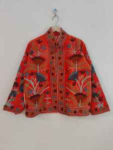 Chaqueta de terciopelo naranja Suzani bordada a mano, abrigo estilo indio hecho a mano, túnica nupcial boho, chaqueta para festivales, regalo para ella/él - Product Image 5