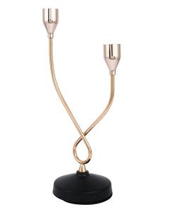 Modern Dual Arm <b>Candlestick</b> Holder with Gold Finish and <b>Black</b> Base for Home Decoration - Product Image 1