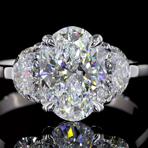 IGI Certified Lab Grown Oval Cut Diamond Three Stone Engagement & Wedding <b>Ring</b> Rhodium Plated in 10K 14K 18K Gold 925 935 Silver - Product Image 2