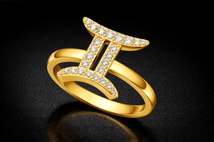 Anillo Apilable Hecho a Mano de Plata de Ley 925 con Circonita Cúbica, Astrología del Zodiaco Géminis - Product Image 2