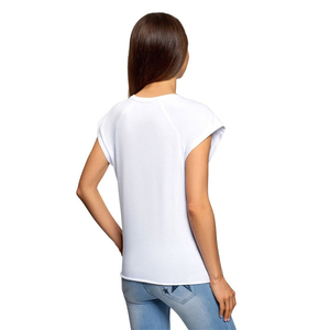 T-shirt blanc à manches courtes pour femme, col rond, coupe classique, style décontracté, 100% coton, tissu jersey respirant, toutes saisons - Product Image 4