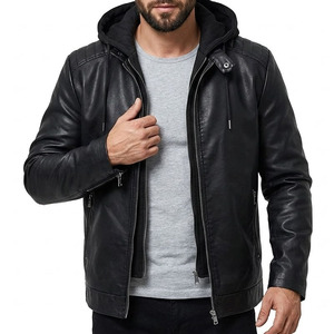 Men's Stylish Faux Leather <b>Jacket</b> with Detachable Hood - Premium Slim Fit Biker Coat - Product Image 1