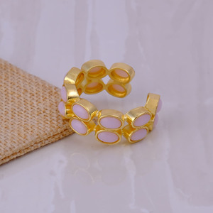 Pink <b>Opal</b> Gemstone Open Cuff Wide <b>Ring</b>-<b>Gold</b> Plated Multi Stone Statement Boho <b>Ring</b>-Handmade Artisan Jewelry Gift For GirlfriendR - Product Image 1