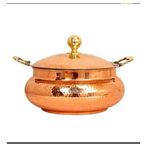 Plat de service isotherme à double paroi en cuivre martelé et acier inoxydable, fait main, avec couvercle, pour buffet - Product Image 5