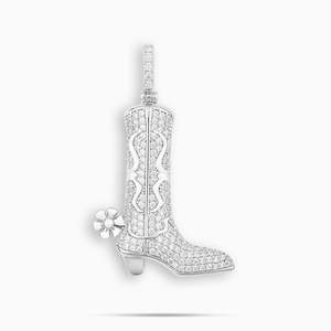 Colgante de Bota Vaquera con Cristales, Bañado en Rodio, Plata 925, Temática Western, Amuleto de Lujo Unisex para Uso Diario - Product Image 3