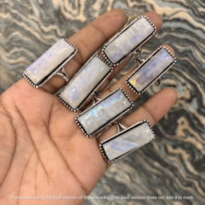 Jewelry Perfections Rectangular <b>Moonstone</b> 925 Sterling Silver Bezel Setting Bohemian Fashion Trending Statement Gemstone <b>Ring</b> - Product Image 2