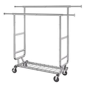 Porte-vêtements robuste à double tringle, hauteur réglable, longueur extensible pour le rangement des vêtements et des accessoires - Product Image 5