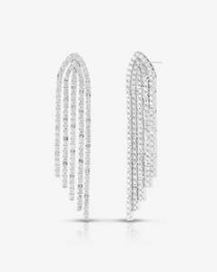 Boucles d'oreilles pendantes longues à clous, diamant de laboratoire rond, élégantes, à fermoir poussoir, 2 pouces, bijoux de luxe pour mariée, mariage, or massif 14K 18K - Product Image 2