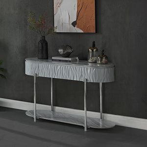 High Gloss Grey <b>Console</b> <b>Table</b> with Bottom Shelf Chrome Accent <b>Sofa</b> <b>Table</b> - Product Image 1