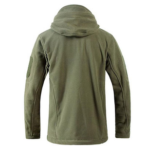 Chaqueta polar con capucha y múltiples bolsillos personalizada para hombre, gris, verde oliva, negro, con parche táctico en el brazo, cierre completo, abrigo cálido para exteriores - Product Image 2