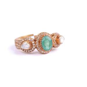 Nuevo lanzamiento: Anillo llamativo Gajaah de plata de ley 925 con diamantes Polki y diamantes Pavé, modelo "Ventana al Brillo", para mujeres y niñas. - Product Image 1