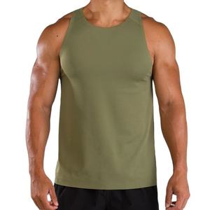 Camiseta sin mangas de punto para hombre, verde oliva, de spandex/algodón, cuello redondo, formal, transpirable, de secado rápido, ecológica, con logo frontal y trasero. - Product Image 5