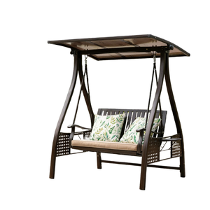 Outdoor Patio <b>Swing</b> Chair (Metal & Rattan) for 2 People, Featuring a Canopy and Comfortable Cushions - Product Image 4