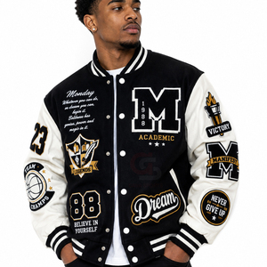 Hot Selling Custom Logo high Street Wool Chenille Embroidery Eco-Friendly Breathable Wool Liner Cotton Filling <b>Jacket</b> for <b>Men</b> - Product Image 5