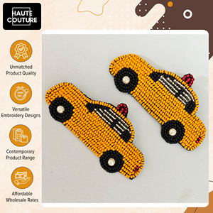Broches personnalisables en forme de taxi avec perles jaunes faites à la main pour accessoires vestimentaires unisexes à un prix exceptionnel - Product Image 4