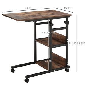Tavolino Laterale a 3 Ripiani Regolabile a Forma di C con Ruote, Comodino Mobile, Tavolini da Caffè - Product Image 3