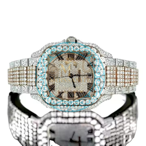 Reloj Analógico de Lujo Clásico Premium con Moissanita y Cuarzo, Edición Limitada, Esfera Cuadrada, Números Romanos, Correa de Acero Inoxidable - Product Image 1