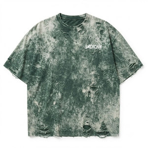 รับผลิตเสื้อยืดทรงบ็อกซี่โอเวอร์ไซส์สำหรับผู้ชาย แบบดิสเทรส ผ้าฝ้าย 100% เป็นมิตรต่อสิ่งแวดล้อม แห้งเร็ว พร้อมบริการติดแบรนด์ตามสั่ง (OEM/ODM) - Product Image 1