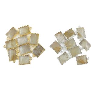 Boucles d'oreilles pendantes en forme de rutile doré en forme de rectangle, pierre galvanisée, coupe en zigzag, fabrication de breloques - Product Image 1